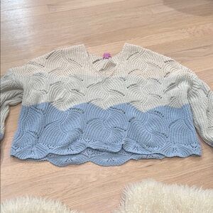 Francesca's Collections Blue and Cream V-Neck Sweater